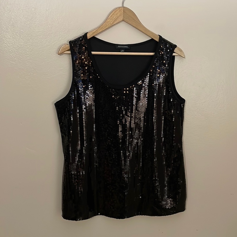 NWOT Notations Black Sequin Tank. Large